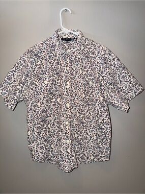 Vintage 90s Pinot Noir 100% cotton floral short sleeve buttondown shirt sz L